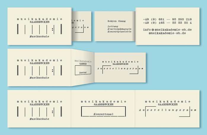 Business cards — three pages per side, folded.
