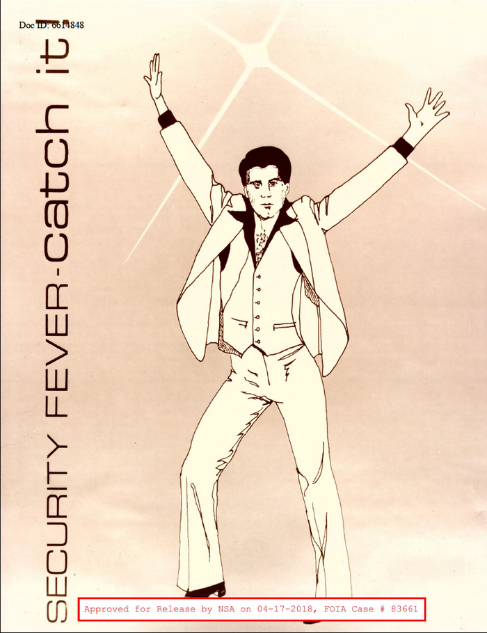 “Security fever” – poster from c. 1977 with rotated Eurostile (1962). Did everyone catch the reference?