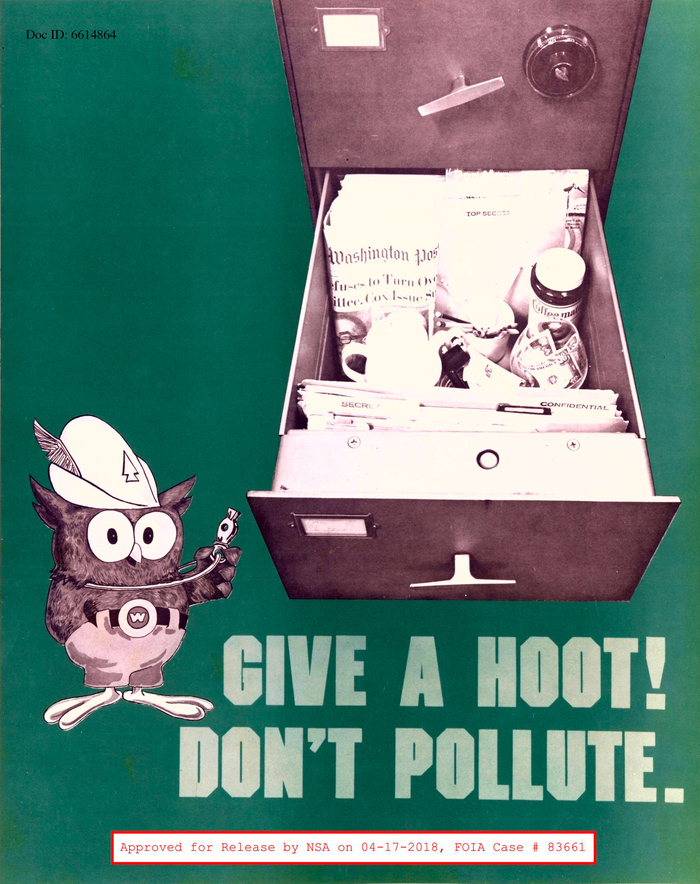 “Give a hoot! Don’t pollute.” The typeface is the bold weight of  ITC Machine (1970).