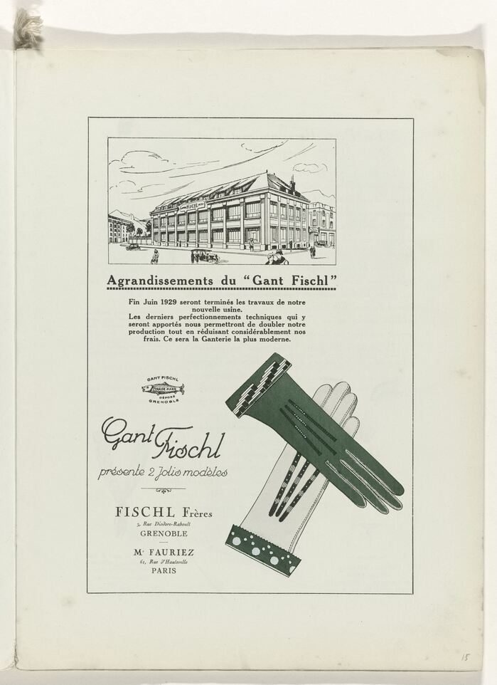 Om page 15, a last advertisement before the articles start. Gant Fischl does not exist anymore, but judging from the depicted brand new factory (see also these photographs) it must have been a very successful brand. Korso, Ella Cursief and Rondka Urtyp are typefaces that have a similar feel as the hand-drawn logo. Text set in Cheltenham.