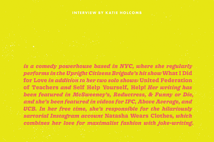 Feature spread for interview with comedian Natasha Vaynblat