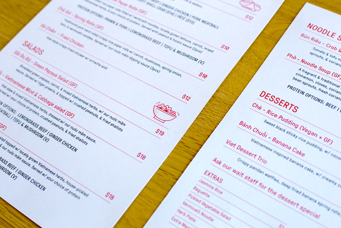 GT Pressura used to type-set riso printed menus with a matte laminate.