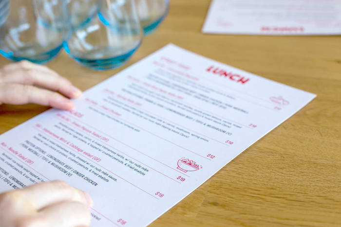 GT Pressura used to type-set riso printed menus with a matte laminate. Icons drawn to pair with GT Pressura. Custom typeface for headings.