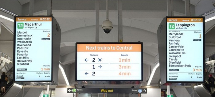 Digital screens at Circular Quay station.