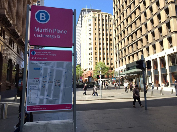 Temporary signage Pink Hub sign at Martin Place