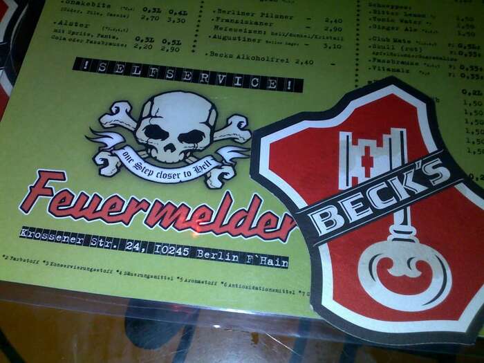 “One step closer to Hell” — the logo on the menu gets a double outline treatment