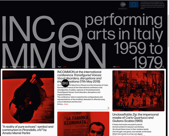 Website, homepage, with all text set in Forma DJR Micro, one of 5 optical sizes in the Forma family.
