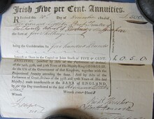 “Irish Five per Cent. Annuities” receipt (1804)