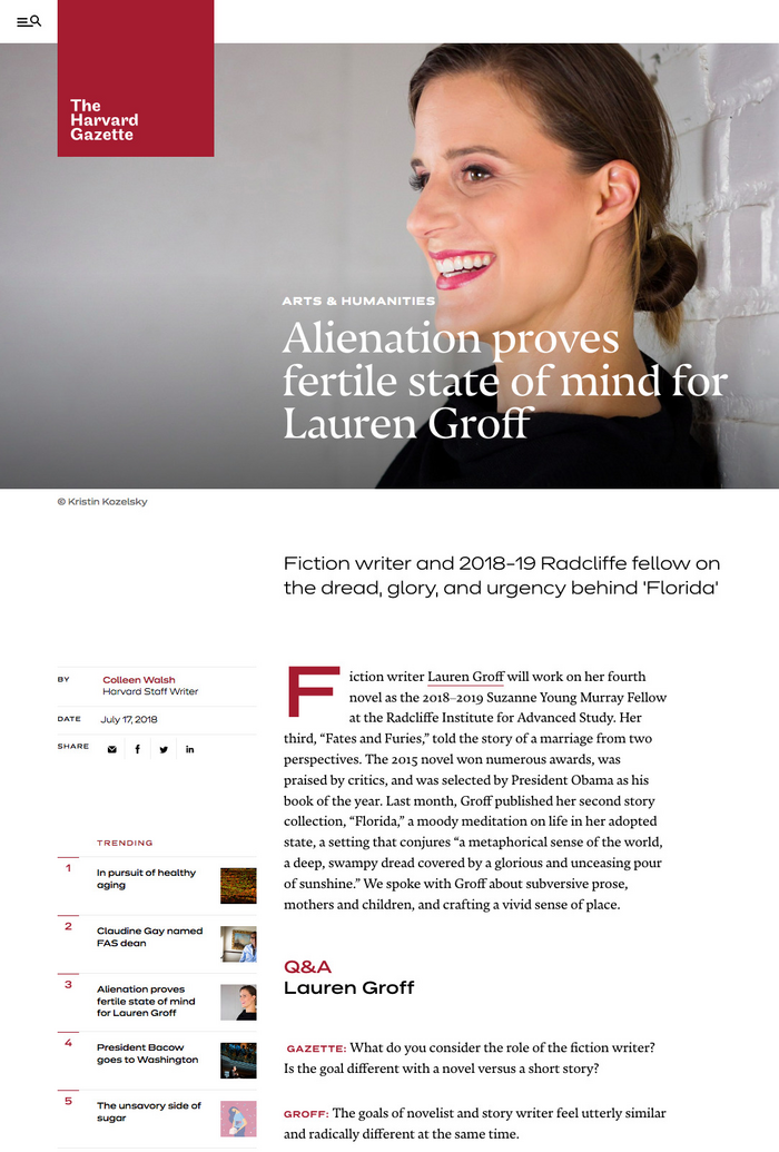 Article page, with the logo and a full-bleed image at the top, followed by the preface and the article content.