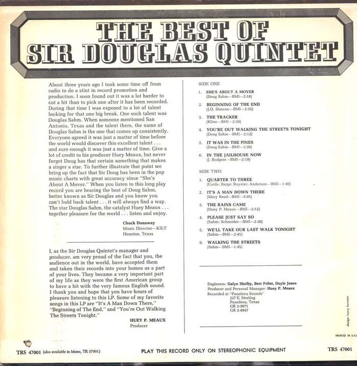 Sir Douglas Quintet – The Best of Sir Douglas Quintet album art 3