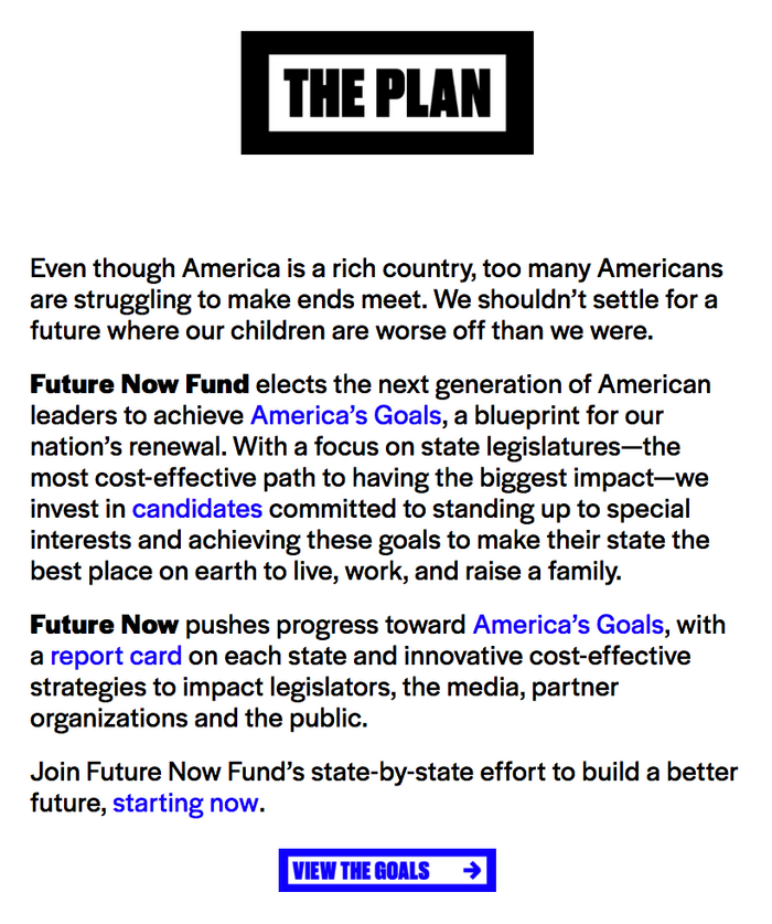 The text on futurenowusa.org is rendered in Halyard Display in regular and bold.