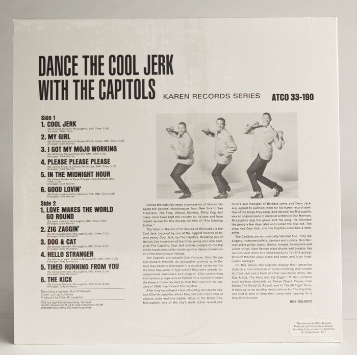 Back cover. The album title could be  Extra Condensed by Photo-Lettering, Inc. or similar. The track list appears to be in Neue Aurora Extra Bold Condensed, probably PLINC’s Aurora Graphic.