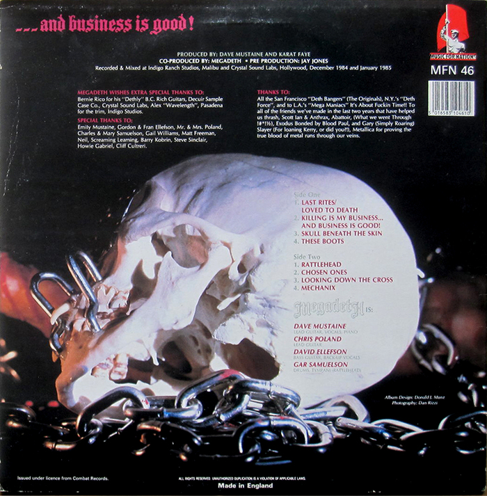 Back cover of a vinyl reissue by Music For Nations