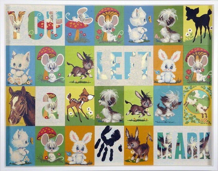 You Left A Mark, 2012
	Vintage paint-by-number panels in shadow box
	32 &times; 41 in