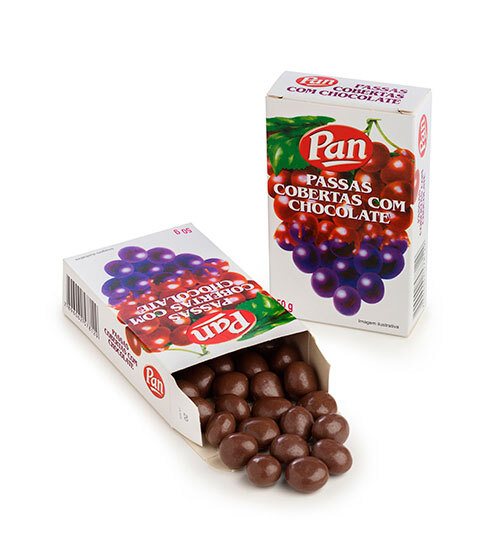 Passas cobertas com Chocolate in ITC Benguiat.