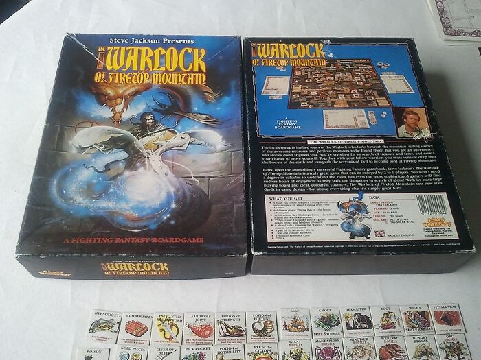 Board game box, illustrated by Peter Andrew Jones, 1986. Here Bradley is used outlined. What might be dismissed as another quickly applied effect goes back all the way to the 1890s: metal Bradley came with an Outline style that was cut to register with the solid one for two-color printing.