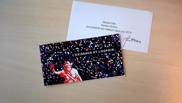 New Year’s greeting card 2016 of Prime Minister Manuel Valls.