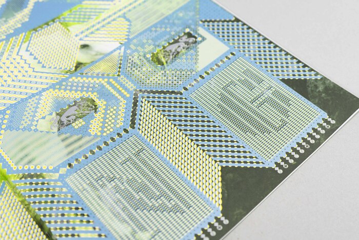 Pattern by Julien Priez, printed in fluorescent and metallic ink.