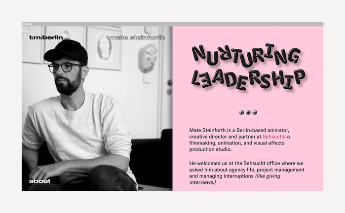 Mate Steinforth is matched with  Bold, set on a bouncing baseline, with rotated glyphs and a shadow effect.
