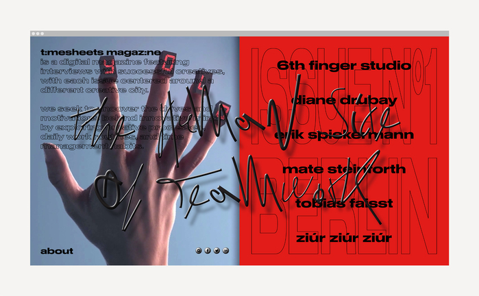 Issue landing page with Écriture (Benoît Bodhuin) on top of outlined and stretched Druk Wide.