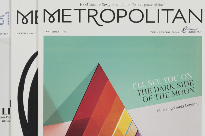 Eurostar’s magazine Metropolitan. The swash forms for M and R are included in Aspect as alternate glyphs.