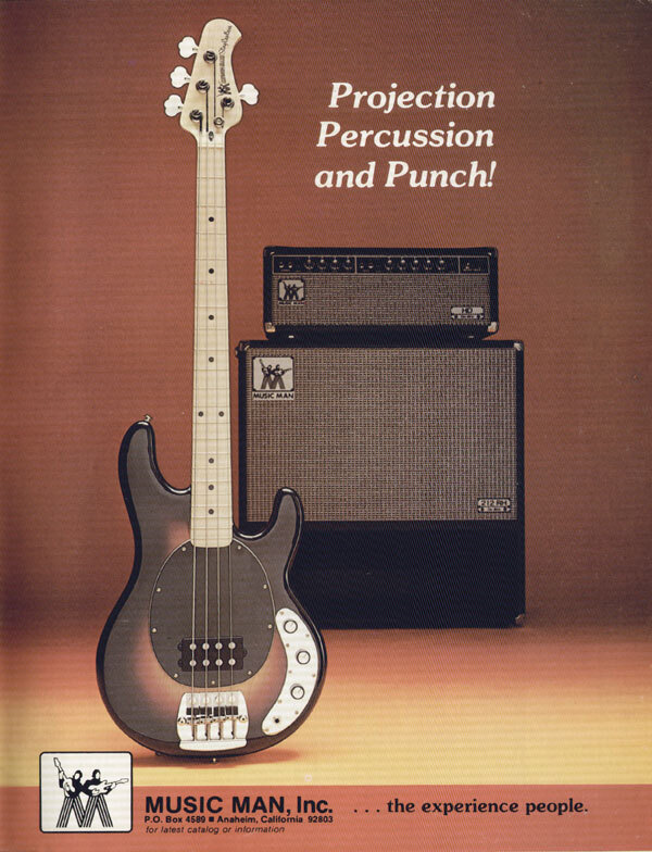 A 1977 Music Man ad for the Stingray bass and Music Man amps.