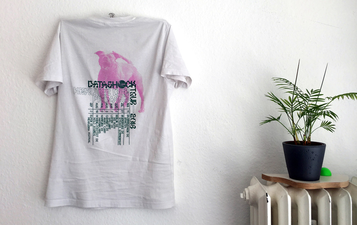 Merch: the Tour T-Shirt, back print (not shown: small pocket print of pink dog)