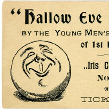 Hallow Eve Party ticket, Young Men’s Society, First Methodist Episcopal Church, Lancaster,<span class="nbsp">&nbsp;</span>Pa.