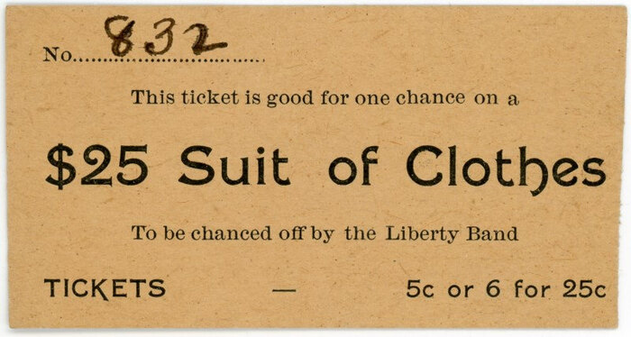 Ticket for a chance on a $25 suit of clothes