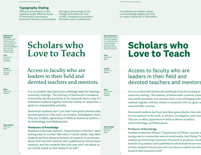 “Typography Styling” from Dartmouth Visual Identity Guidelines
