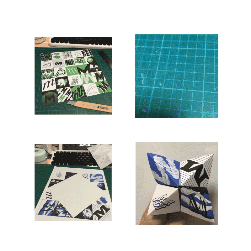 5×5 cm brochure and small origami toys.