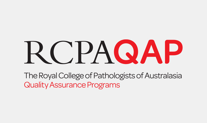 The RCPA wordmark is set in venerable Bembo capitals. For the Quality Insurance Programs (QAP), the logo is augmented with red sans-serif letters from Omnes Medium (P was modified to echo the “fingertip” terminals found in other letterforms).  The full names underneath are set in the light weight.