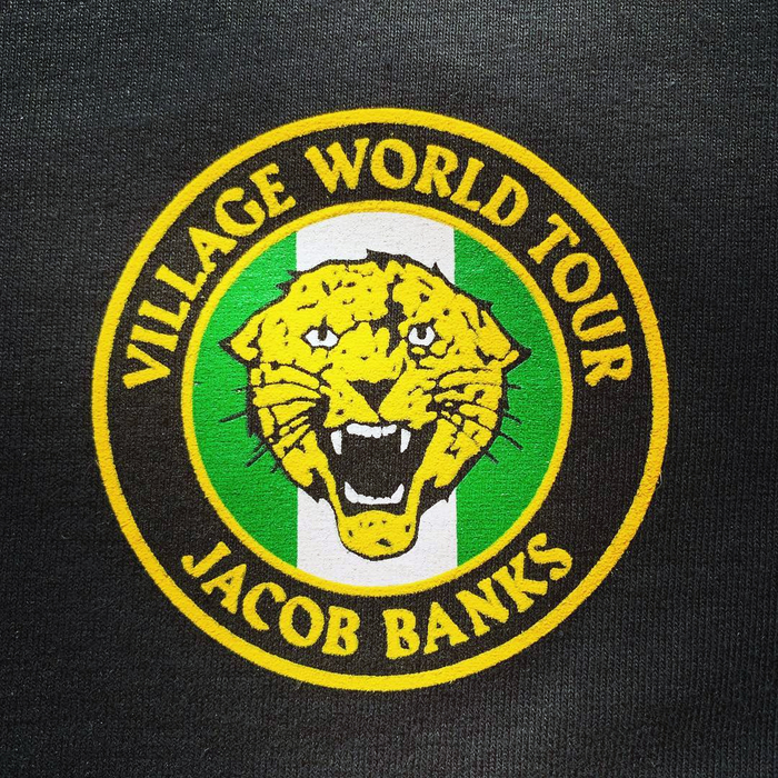Tour badge stitching on a sweatshirt