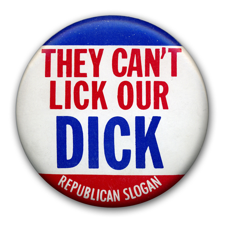 This button was produced during the 1968 run for the president and (as indicated by &ldquo;Republican Slogan&rdquo; on the bottom) was&nbsp;possibly a countercultural spoof on the Nixon campaign. Still, it appears that it was used again in 1972 by the Nixon campaign itself. I welcome any other insight on this.