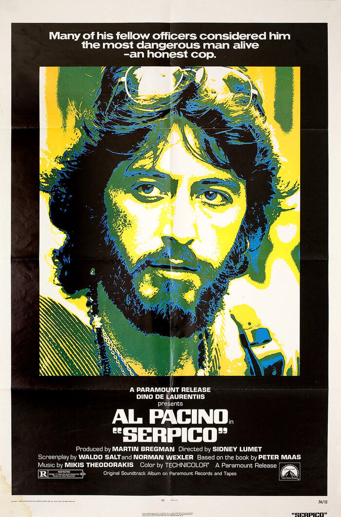 Serpico movie poster, titles, soundtrack album cover 1