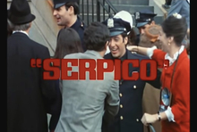 <cite>Serpico</cite> movie poster, titles, soundtrack album cover