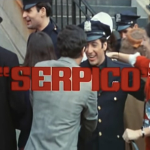 <cite>Serpico</cite> movie poster, titles, soundtrack album cover