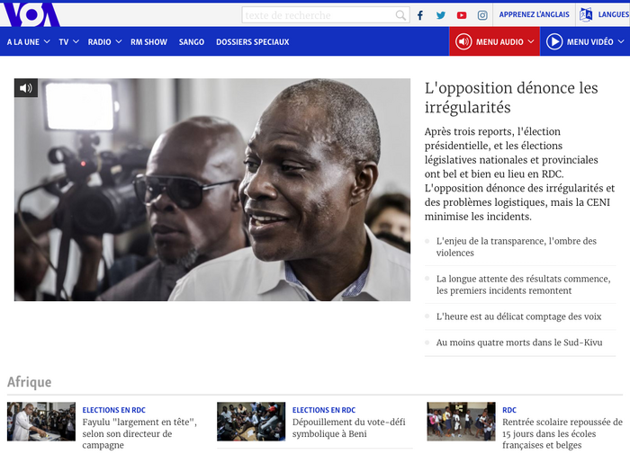 VOA Afrique, a French language website using Merriweather &amp; Skolar Sans