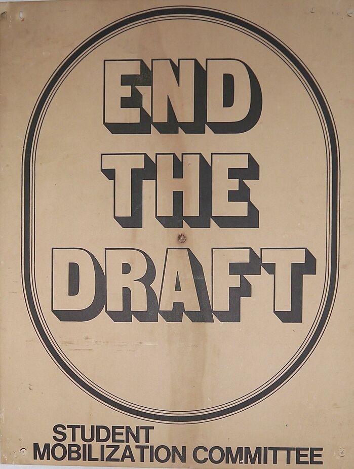 Sans Serif Shaded and Helvetica on a protest poster. No date but prior to 1973 as the draft was abolished early that year; no place cited.