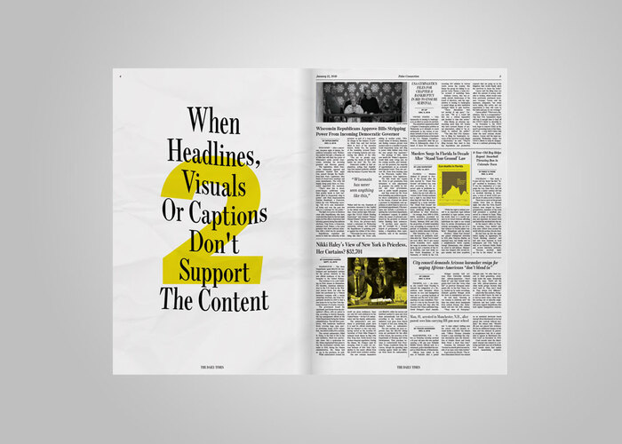 Fake news stories are highlighted in yellow to help guide the reader.