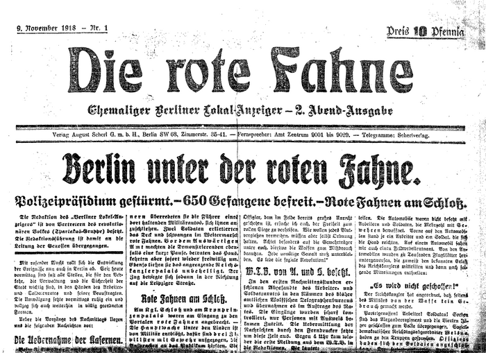 Die rote Fahne, Nr. 1 from 9 November 1918.