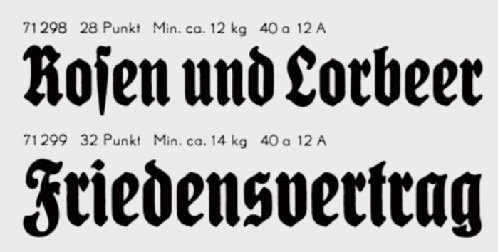 Detail from Berthold&rsquo;s specimen Nr. 278 showing the bold condensed member of the K&ouml;nig-Type family designed by Heinz K&ouml;nig and issued by the Emil Gursch foundry in Berlin-Kreuzberg in 1907&ndash;1910. This typeface was still being used by the Berliner Lokal-Anzeiger in the 1940s and even in November 1944, after the paper was merged with the Berliner Morgenpost.