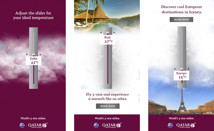 Qatar Airways Interactive Weather Ident Banners, designed Sandar Aung with art direction from Jericho Dizon at Grey Group Singapore.