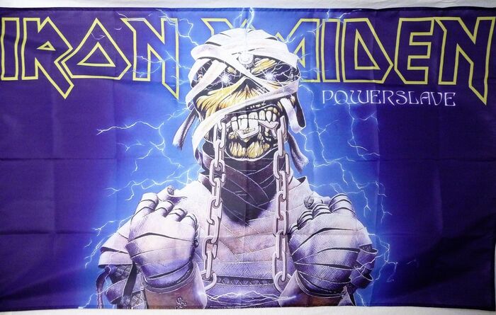Powerslave flag (undated), probably 2000s. “Powerslave” still using Edda, but with alternate A and E.