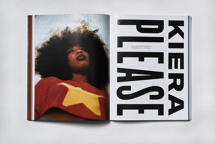 “Kiera Please” combines wide and condensed grotesque caps – in a reference to Issey Miyake's Peats Please? “Kiera” set in GT&nbsp;America, “Please” seems to be using Knockout.
