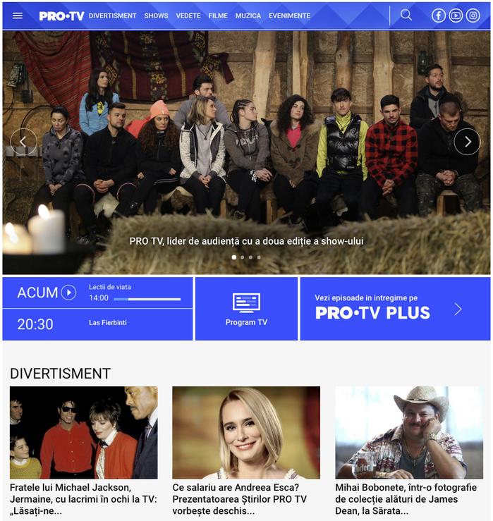 Pro TV website on 31 January 2019.  is used for text.