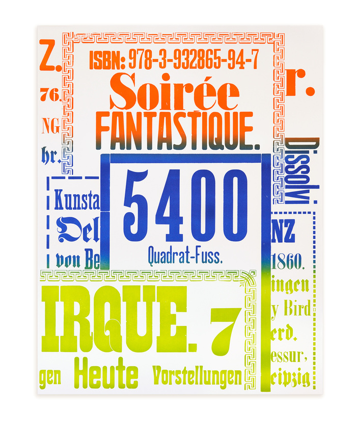 The accompanying poster was letterpress-printed in iridescent colors. The fonts in use are various wood, brass, and metal types from the poster type collection of the HGB&rsquo;s printmaking workshop. Most of them stem from roughly the same era when Leiner printed his posters. This was before typefaces had proper names; they go under generic designations like &ldquo;Egyptienne&rdquo; etc. We haven&rsquo;t tracked down and listed them here, since the focus of this article lies on the book. If you&rsquo;re really curious, we might consider a follow-up post.