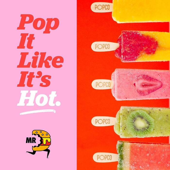 “Pop It Like It’s Hot.” – A brush stroke underlines the handmade quality of the freezer pops.