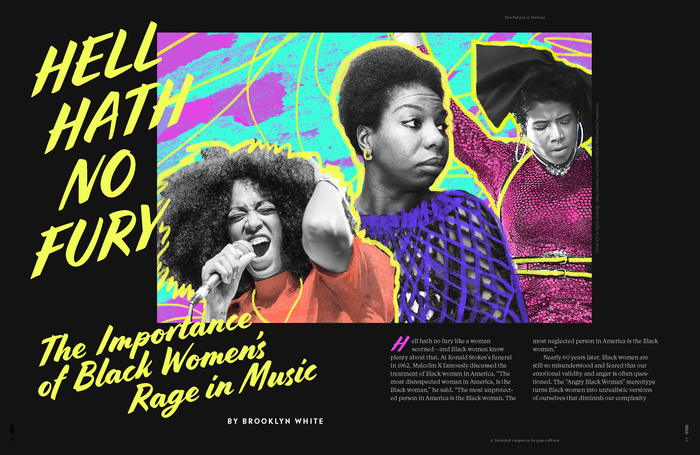 “The Future Is Furious” interior spread (Jessica De Jesus, design lead)