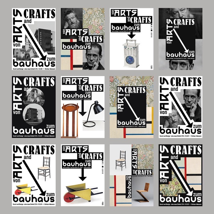 A peek into the process: preliminary sketches by Gerwin Schmidt. He eventually settled on the most effective layout, with the type at the top, in stacked and staggered black boxes, and a photograph of a single object underneath. A series of three posters was selected for print.
